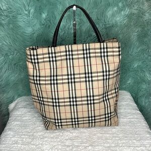 Vintage Burberry Beige and Black Checkered Tote